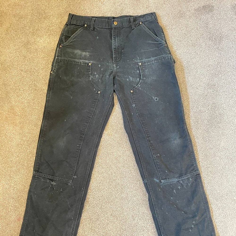 Vintage Carhartt Men's Double Knee Black Worn-in & Washed Pants